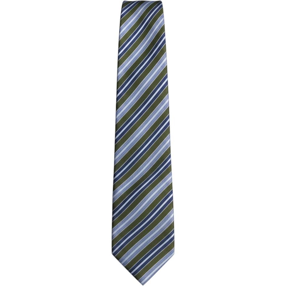 Cafe Coton Mens Silk Tie Olive Green Navy Blue Light Blue Striped Hand Made